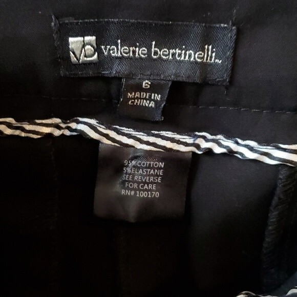 VALERIE BERTINELLI BLACK COTTON STRETCH CROPPED ANKLE PANTS SIZE 6 - Picture 2 of 3